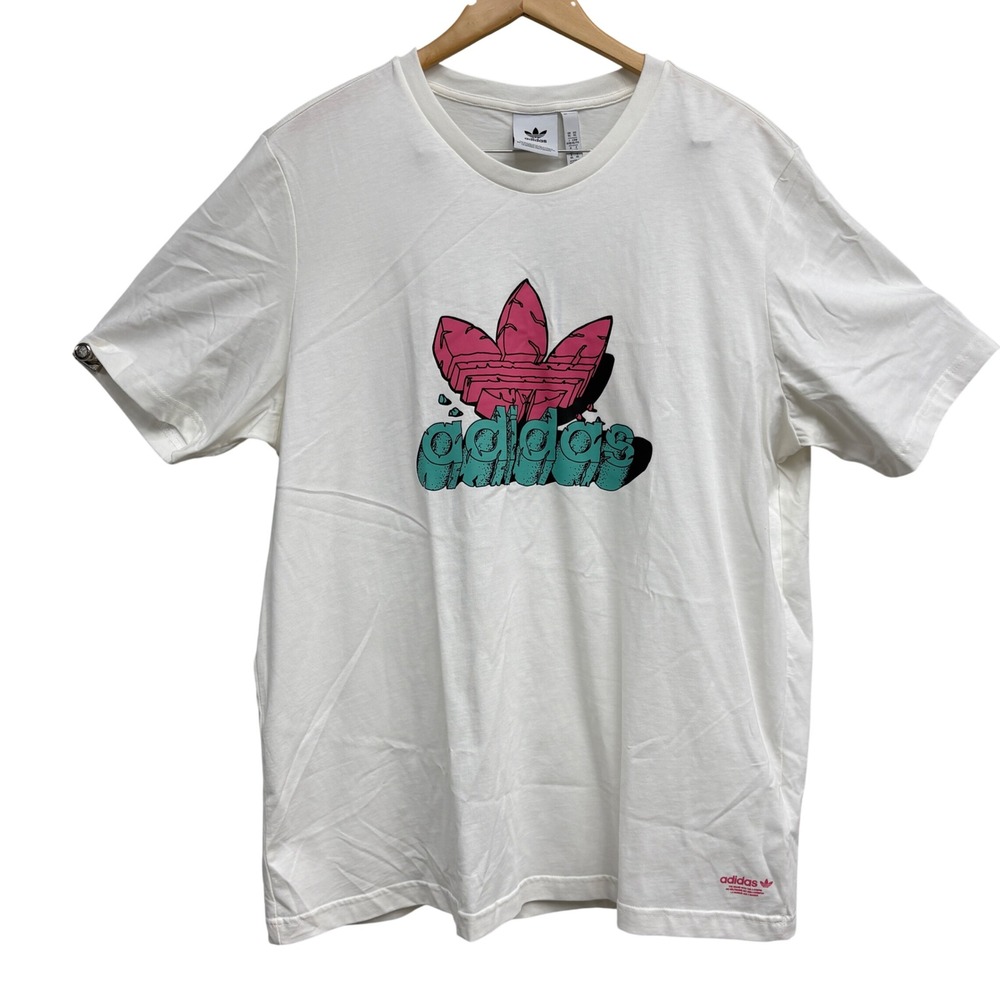 Adidas Originals 5 AS Tee Core White Graphic Trefoil T-Shirt H13481 XL Aqua Pink